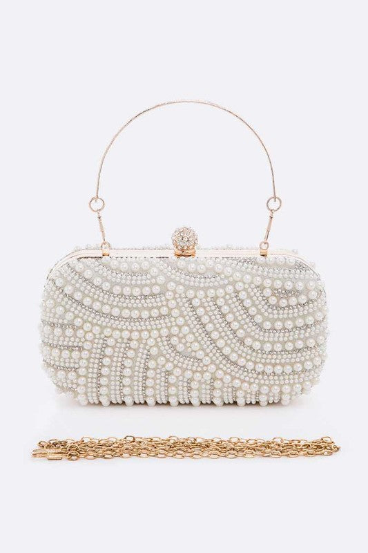 Aya Pearl Embellished Bridal Box Clutch