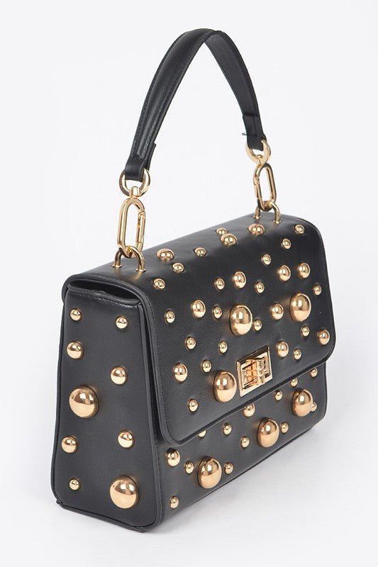Gold Mix Studs Convertible Top Handle Swing Bag