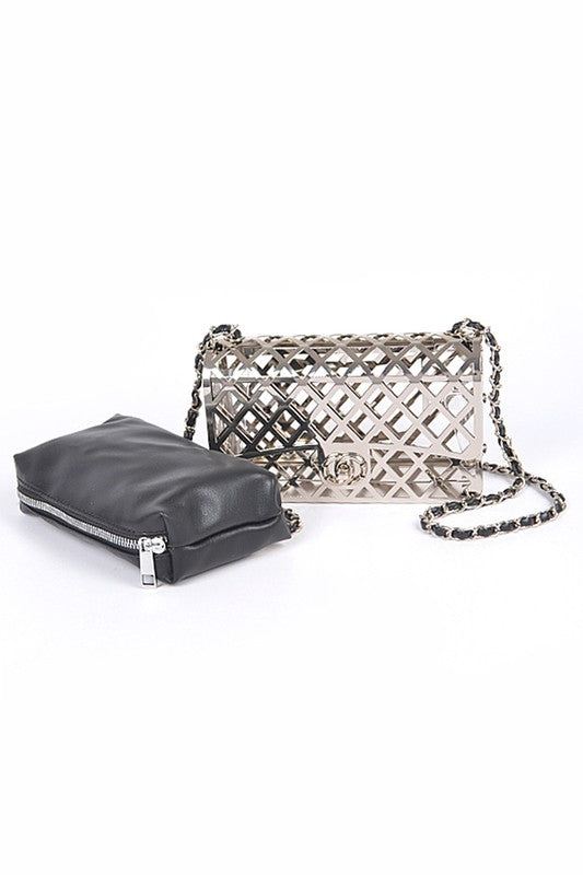 2 PC Metal Cage Iconic Shoulder Bag