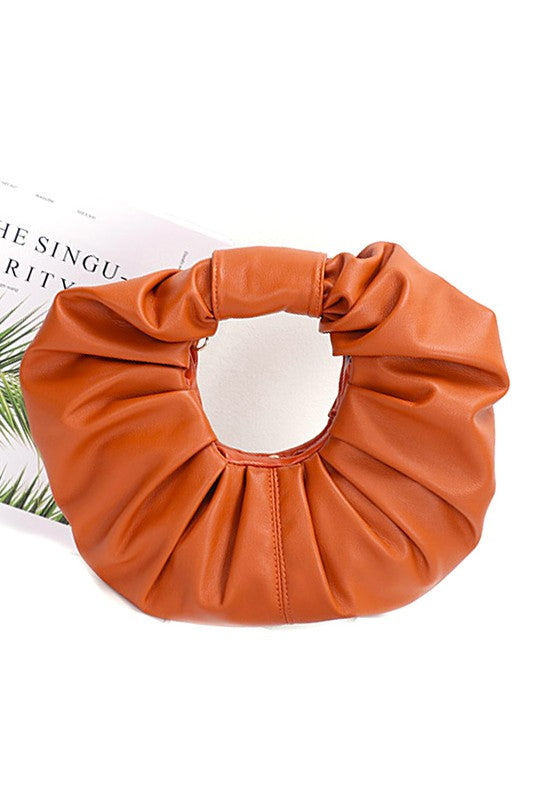 Circle Faux Leather Pleated Clutch