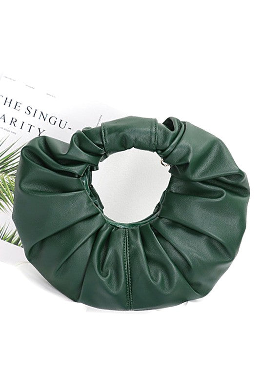 Circle Faux Leather Pleated Clutch
