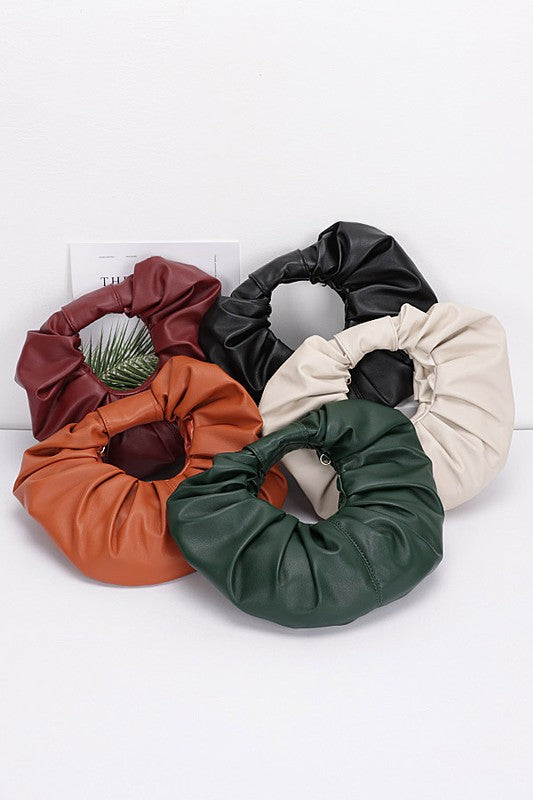 Circle Faux Leather Pleated Clutch