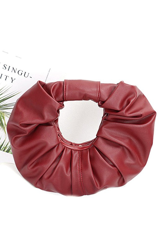 Circle Faux Leather Pleated Clutch