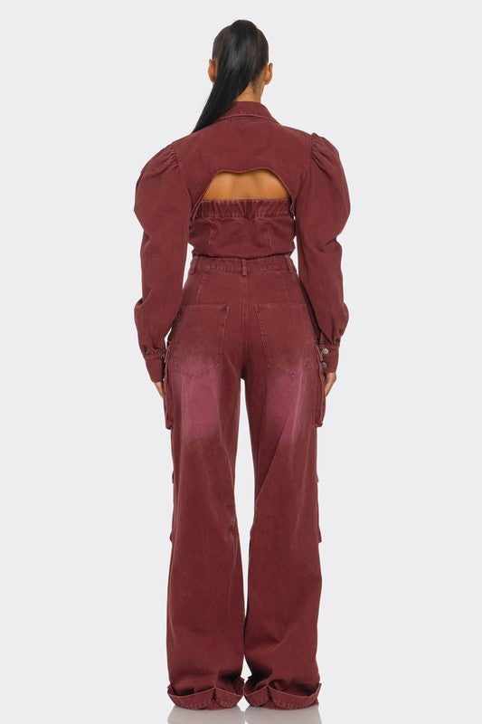 Ayo Burgundy Vintage Inspired Utility Jumpsuit