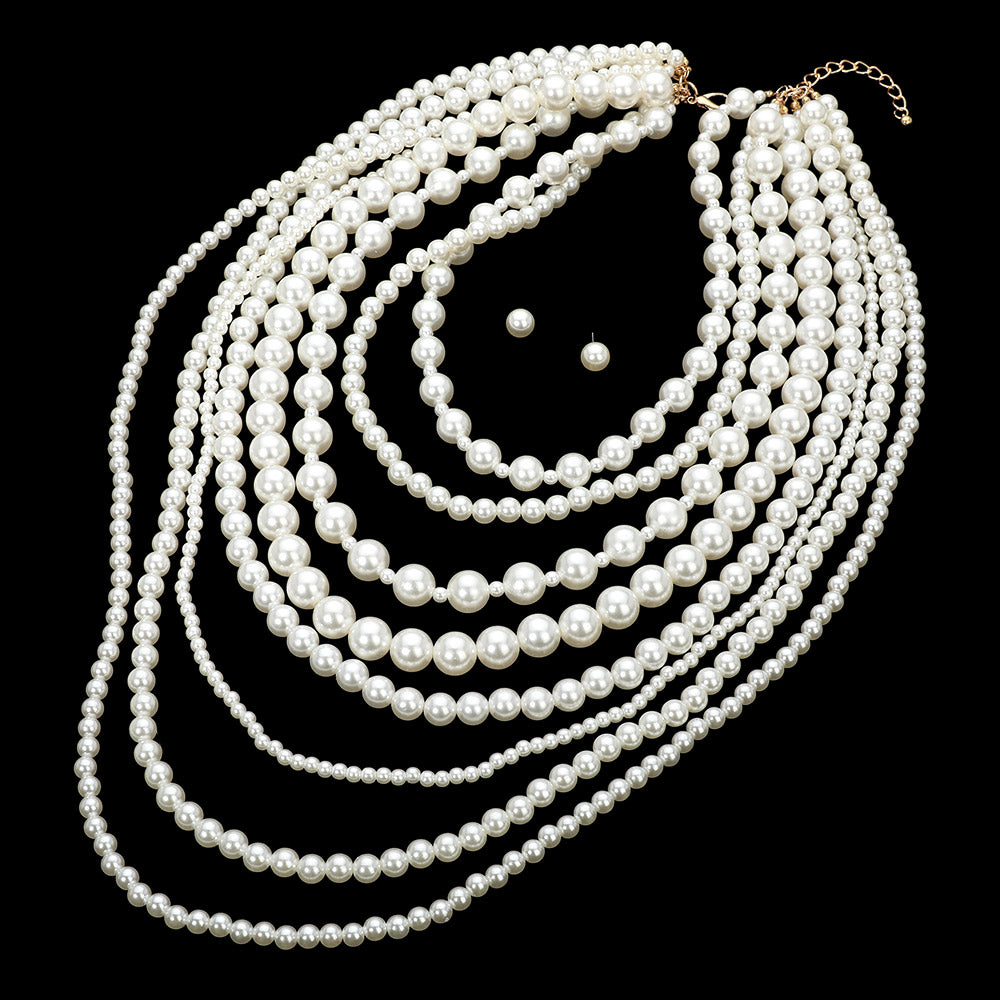 2 Dramatic Chunky Pearl Multi-Layered Statement Necklace