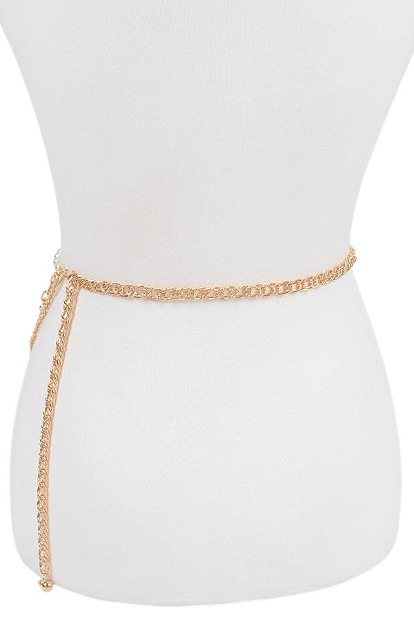 2 Gold Station Pearl Layered Chain Belt
