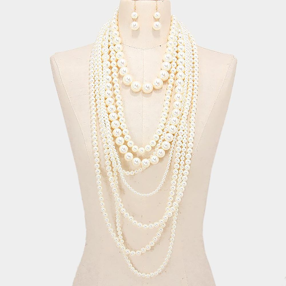 0 Dramatic Multi-Layered Pearl Statement Necklace