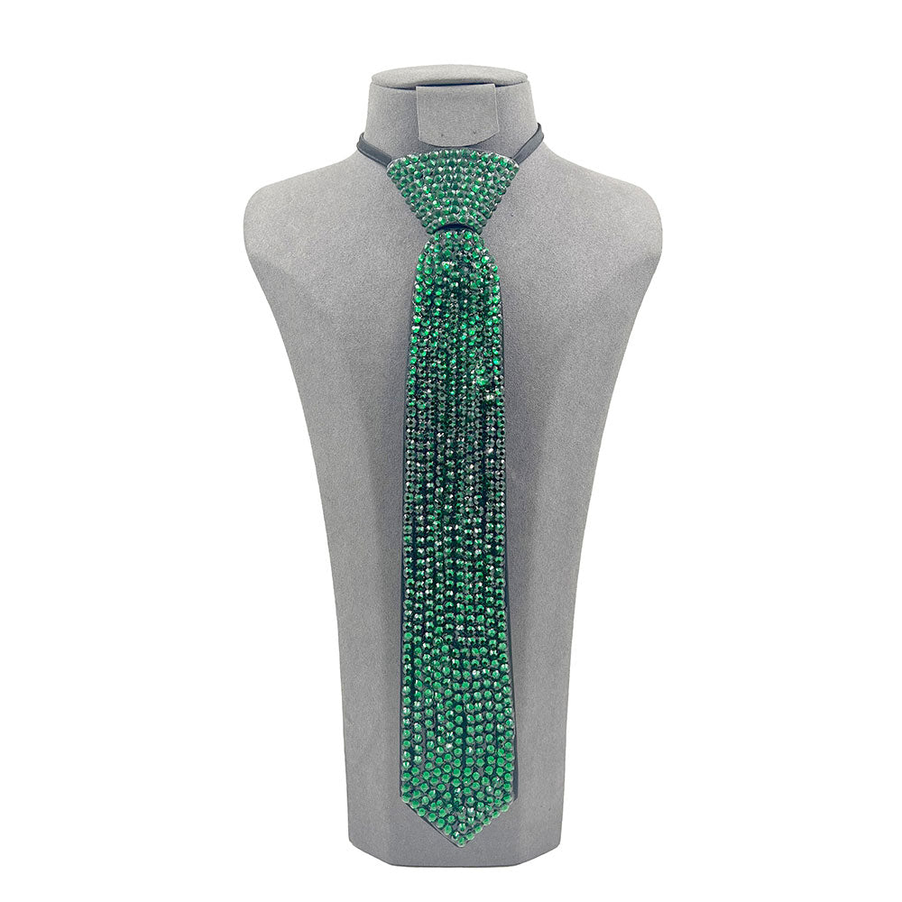 All Tied Up Rhinestone Bling Neck Tie Statement Necklace