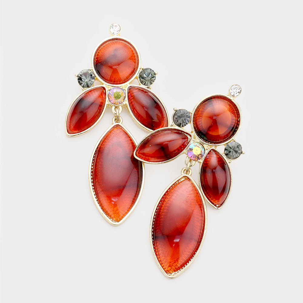 Elegant Oval Resin Rhinestone Dangle Earrings