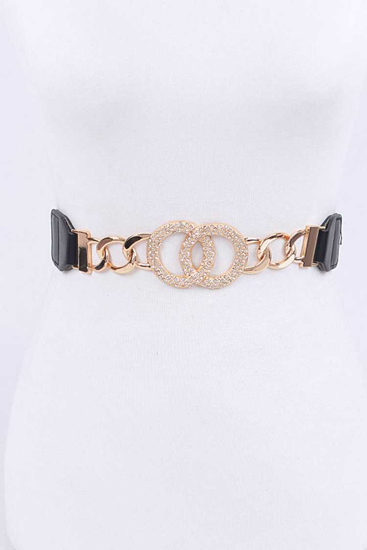 Black & Gold Vegan Leather Rhinestone Statement Belt