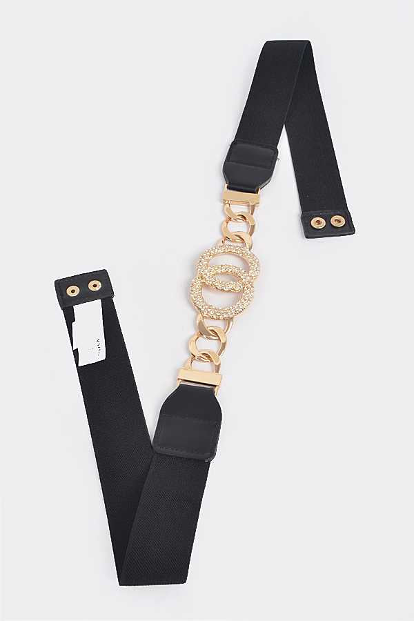 Black & Gold Vegan Leather Rhinestone Statement Belt