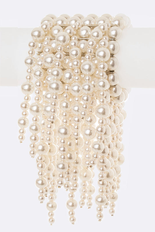 1 Multi Pearl Draped Stretch Statement Bracelet