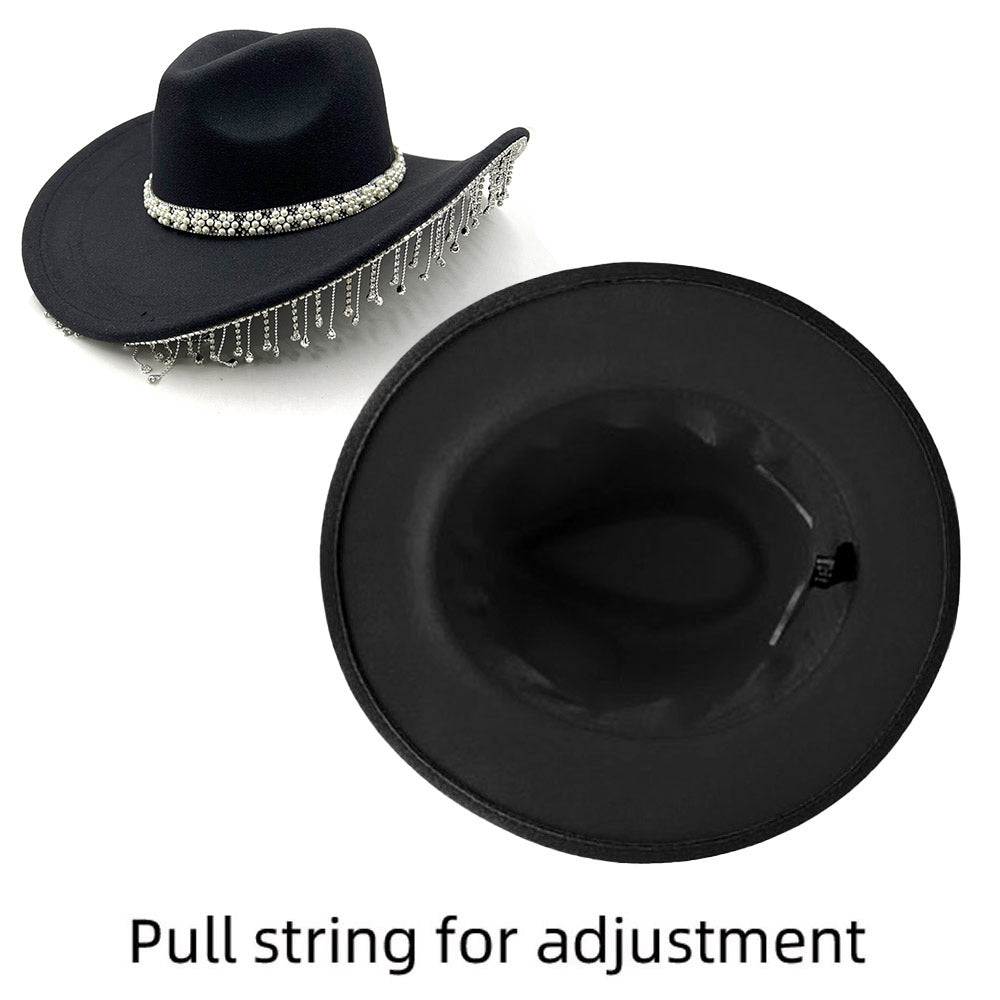 Bey’s Embellished Rhinestone Stone Paved Fringe Around Cowboy Western Hat