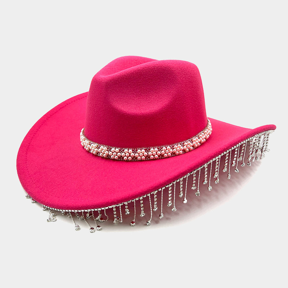 Bey’s Embellished Rhinestone Stone Paved Fringe Around Cowboy Western Hat