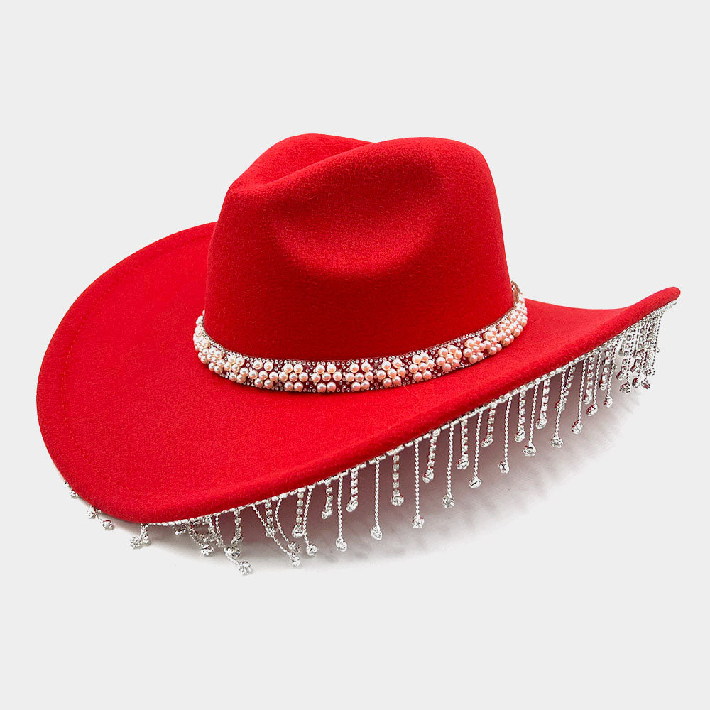 Bey’s Embellished Rhinestone Stone Paved Fringe Around Cowboy Western Hat