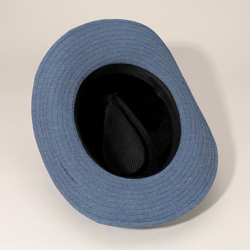 Blue Denim Rhinestone Western Fedora Hat