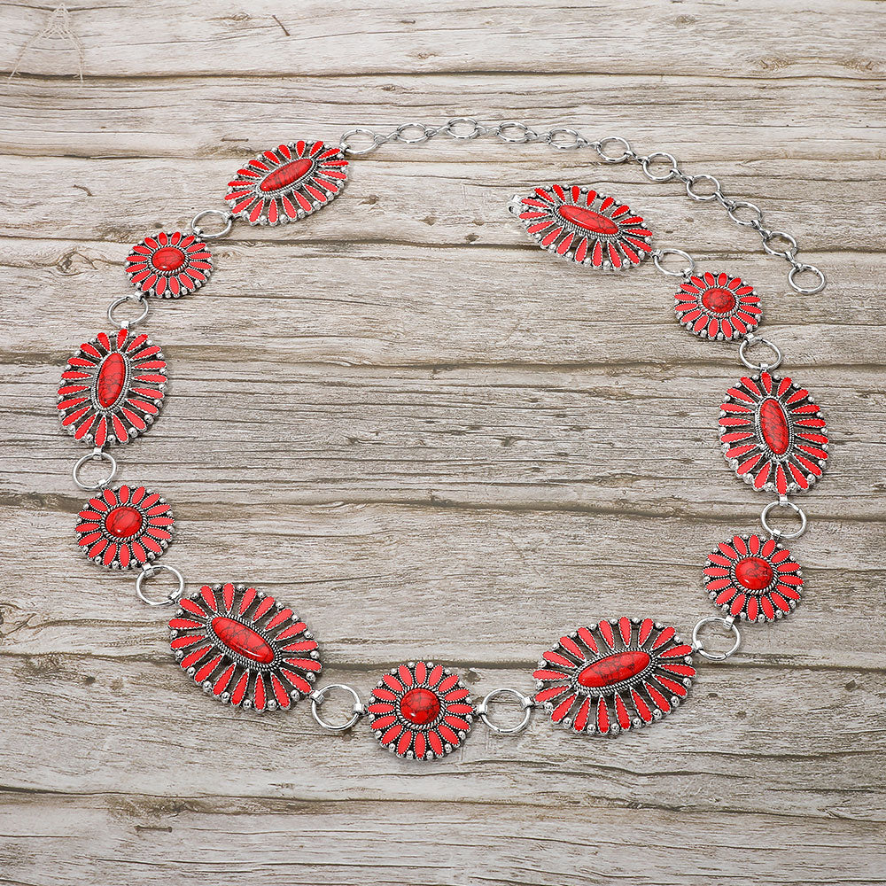 Boho Vintage Western Oval Concho Chain Statement Belt