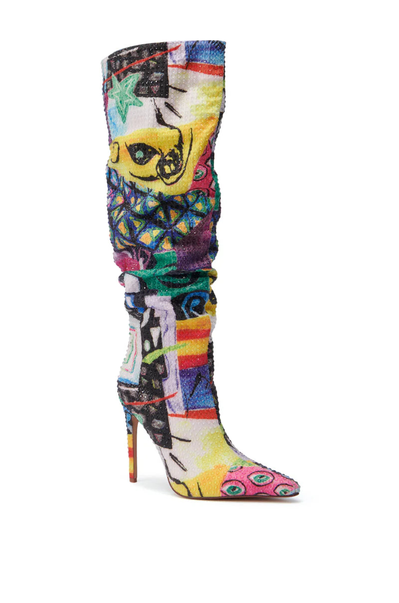 Azalea Wang Abstract Pattern Rhinestone Boots