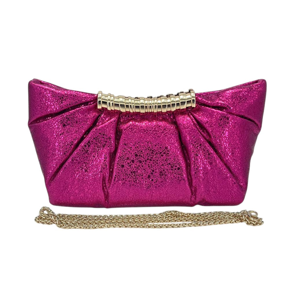 Ally Pleated Metallic Sparkle Evening Clutch Crossbody Bag
