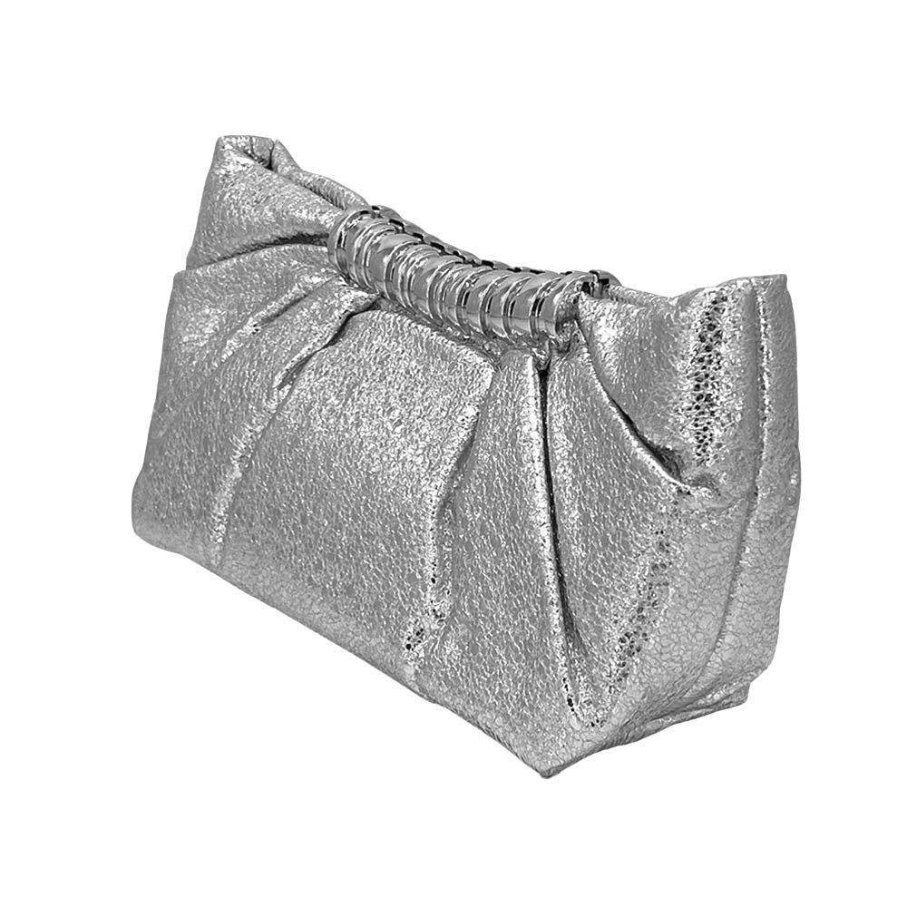 Ally Pleated Metallic Sparkle Evening Clutch Crossbody Bag