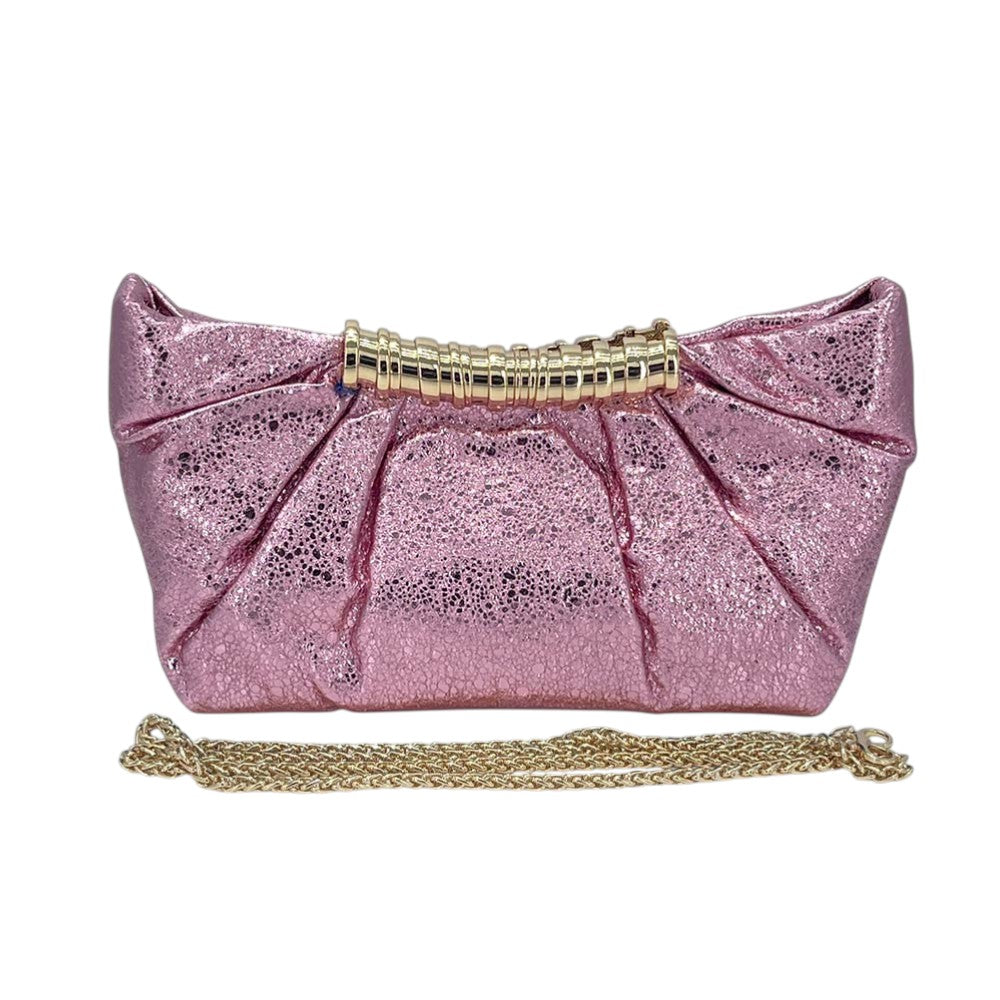 Ally Pleated Metallic Sparkle Evening Clutch Crossbody Bag