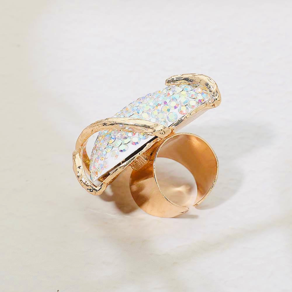 Adjustable Rhinestone Heart Cocktail Ring