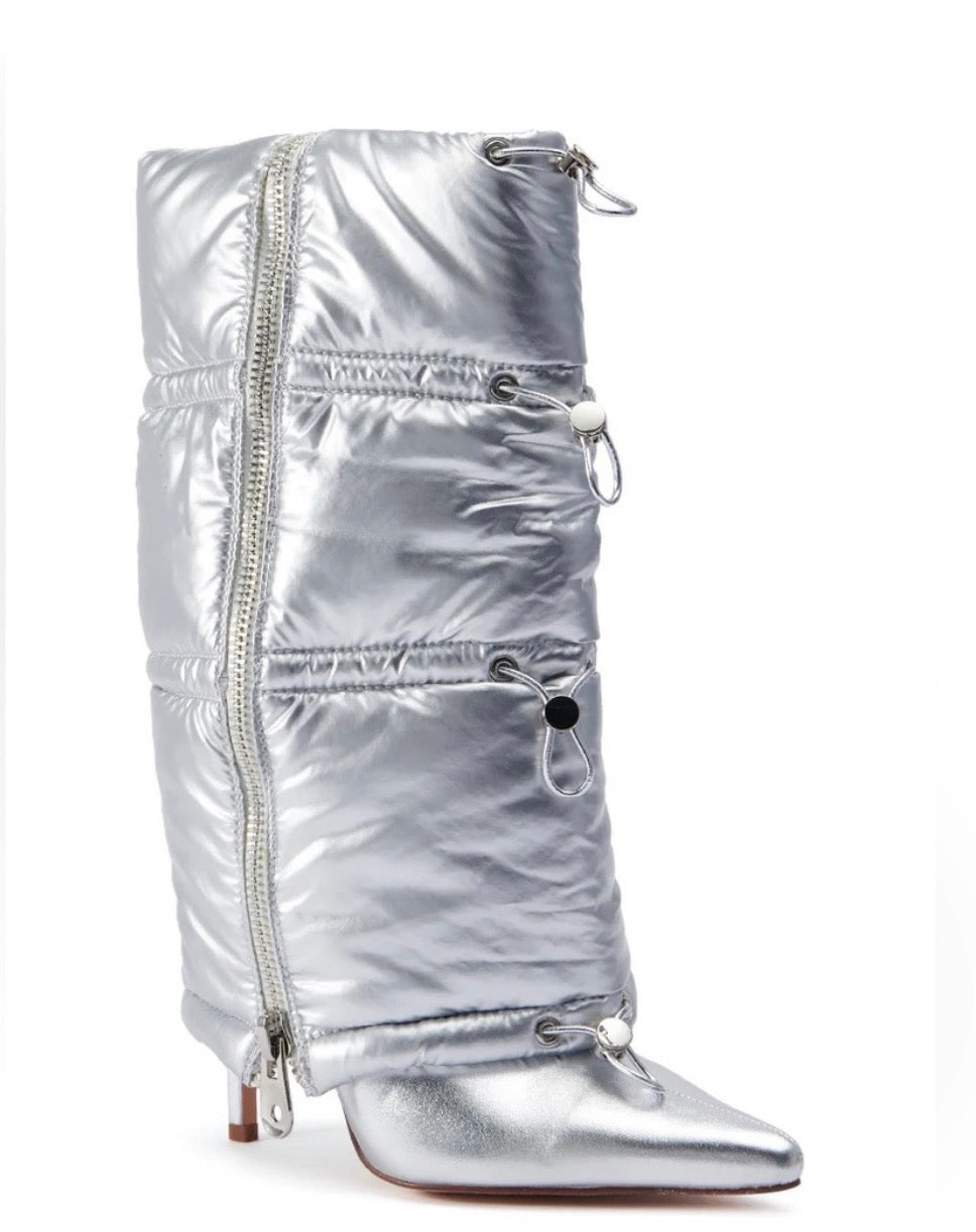 Azalea Wang Silver Vegan Leather Puffer Higini Heel Boots