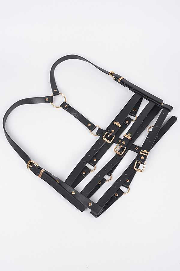 Black Vegan Leather Corset Harness Belt