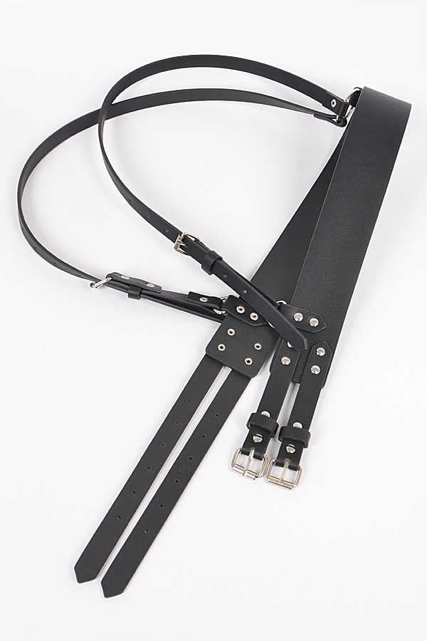 Black Vegan Leather Corset Harness Belt