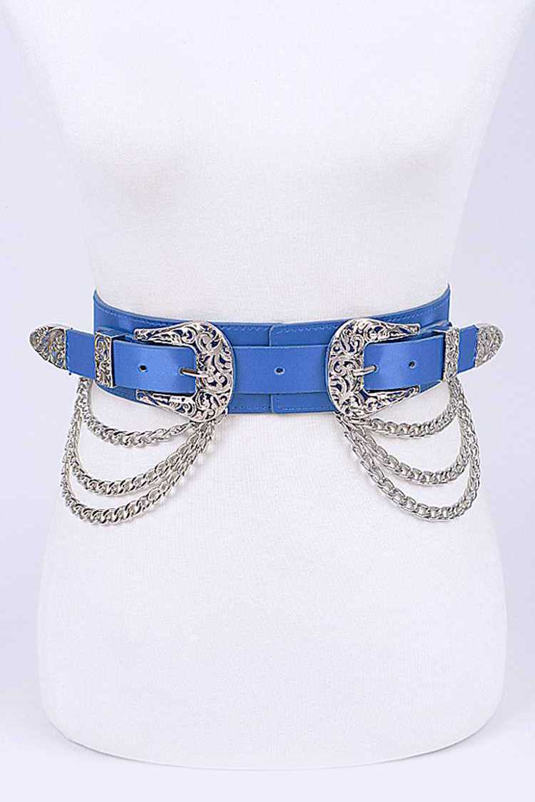 Double Buckle Metallic Stretch Belt