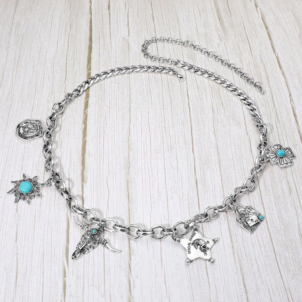 Boho Silver & Turquoise Western Cowboy Inspired Waist Chain Belt