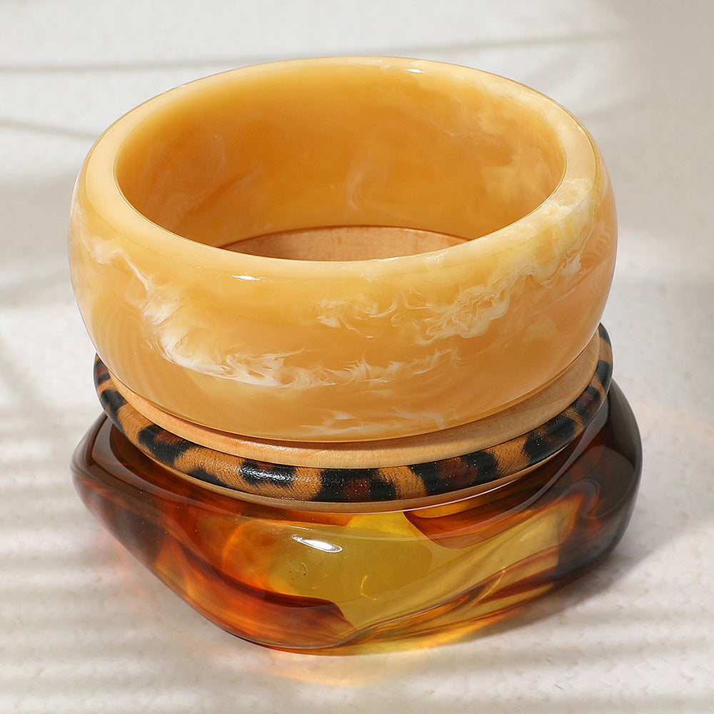 3PCS - Animal Print Chunky Resin Stackable Bangle Bracelets