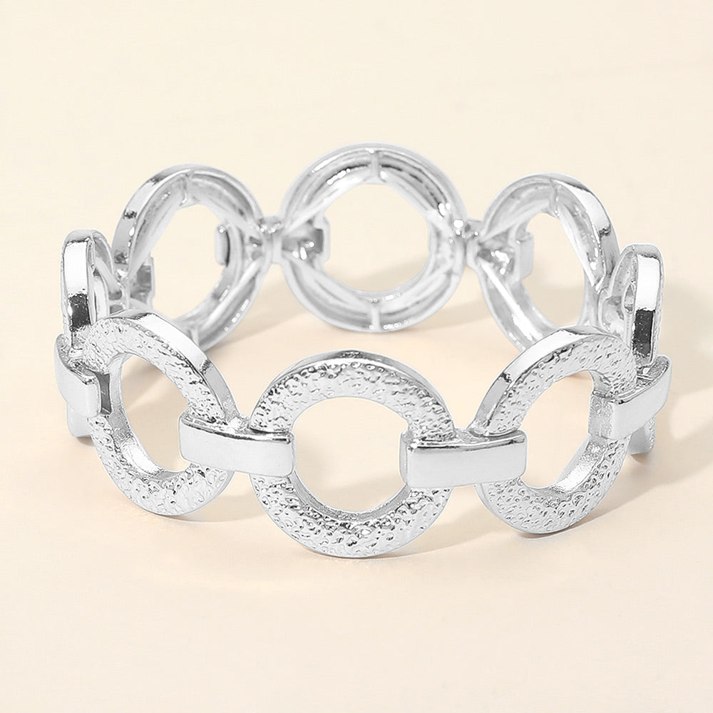 Bria Textured Metal Ring Link Stretch Bracelet