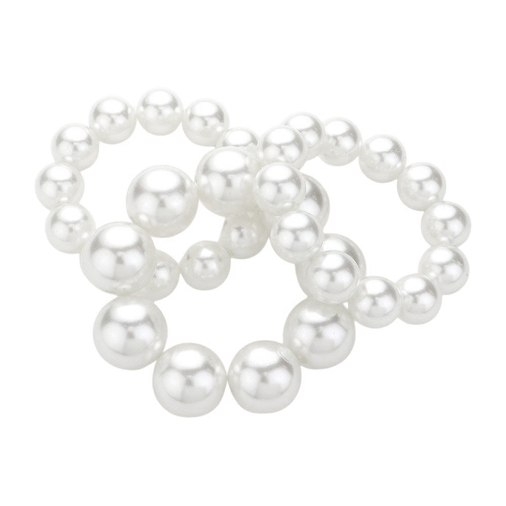 3PCS - Pearl Beaded Multi Layered Stretch Bracelets