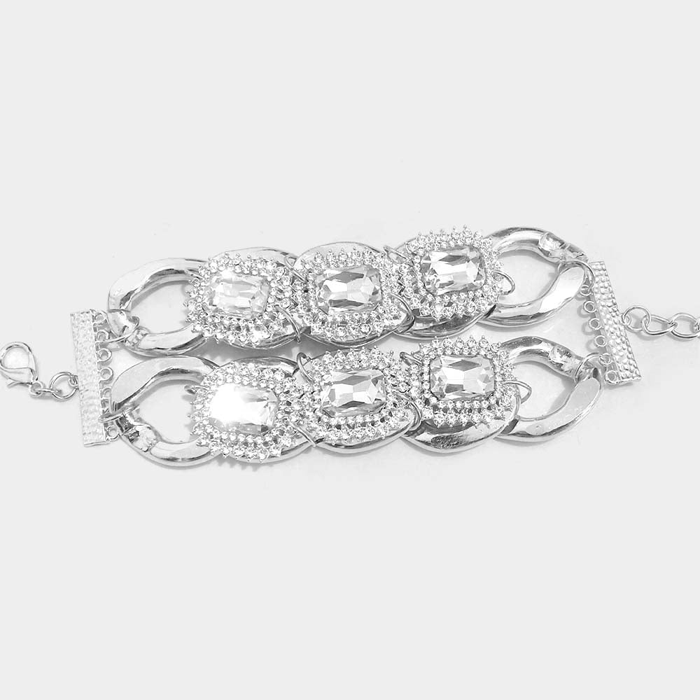 1 Stone Embellished Chain Link Double Layered Bracelet