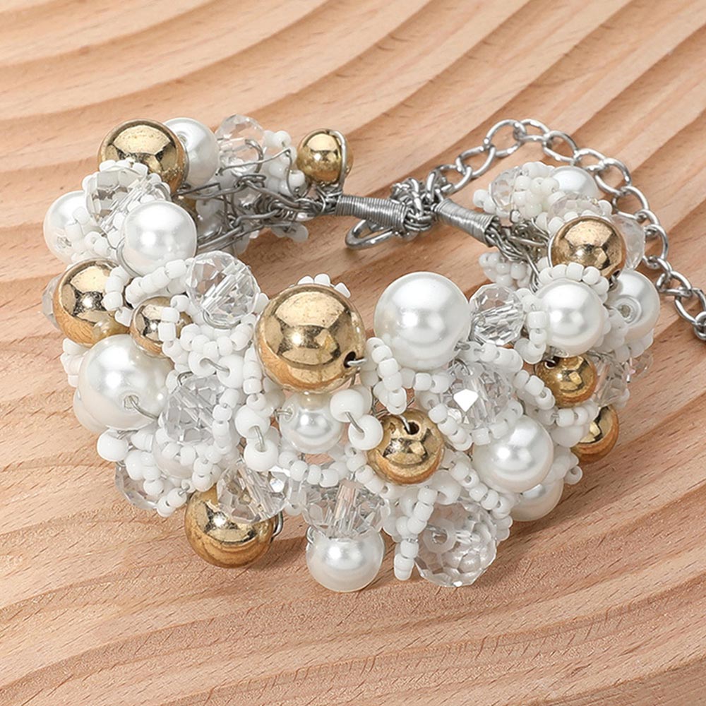 Aba Metal Ball Faceted Beads Ball Wire Beaded Wide Bracelet