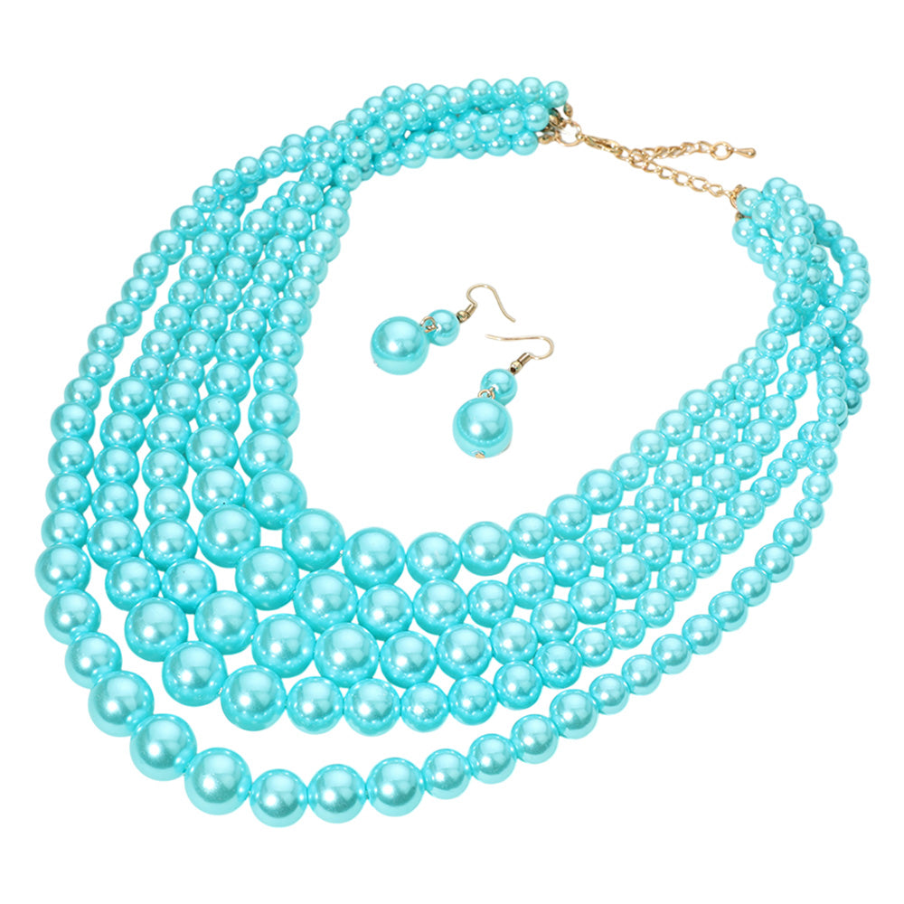 5 Strand Pearl Bib Statement Necklace