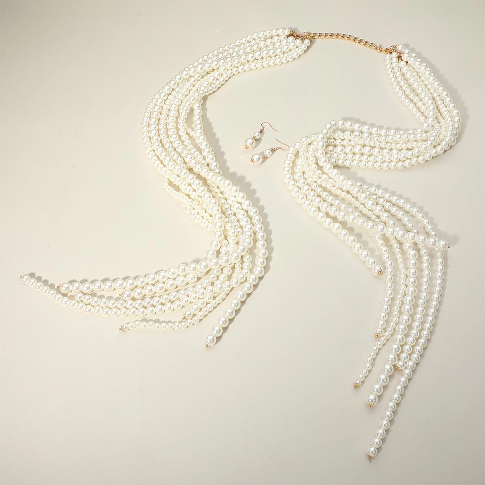 Arya Oversized Multi Strand Pearl Statement Necklace