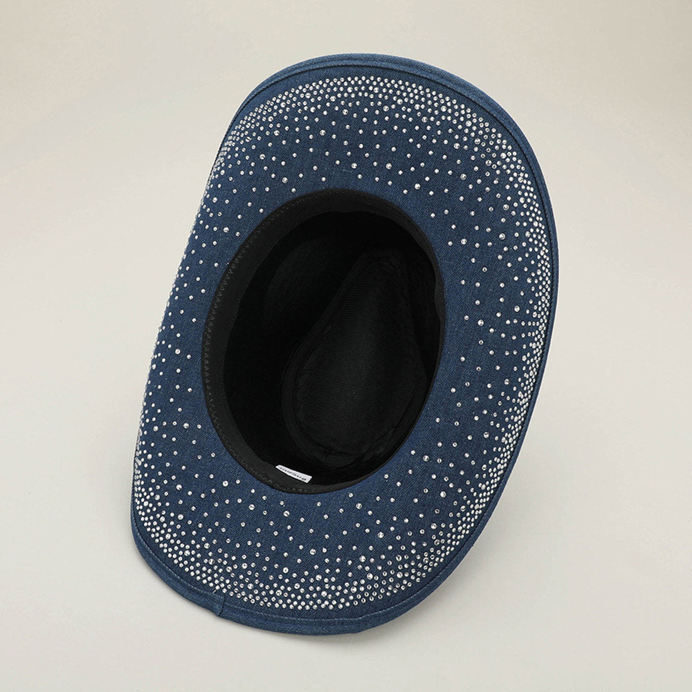 1 Western Denim Rhinestone Fedora Hat