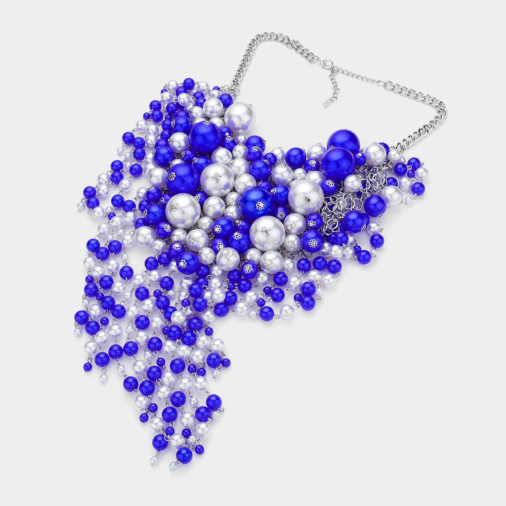 5 Multi Pearl Fringe Statement Necklace