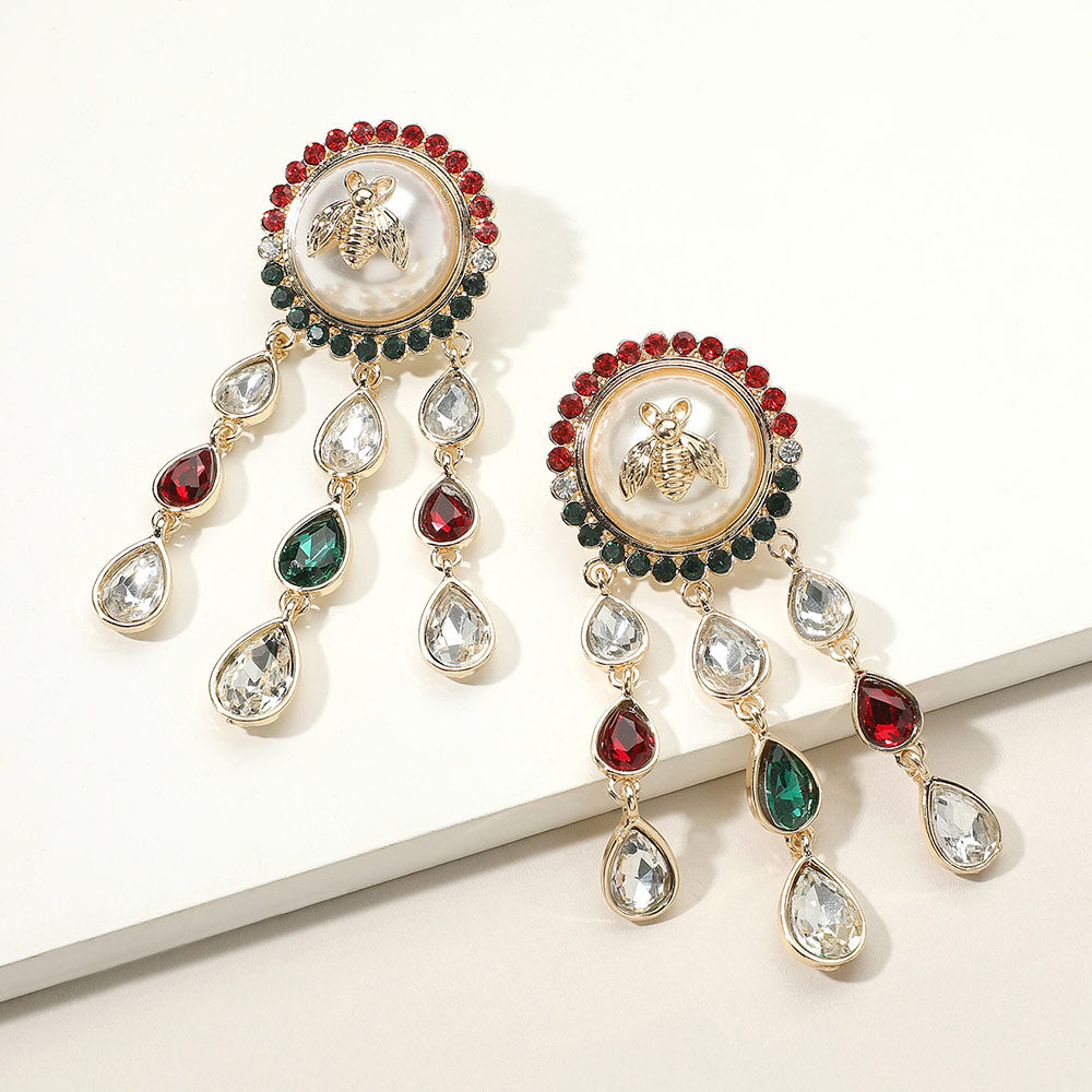 A Bee Teardrop Stone Cluster Statement Earrings