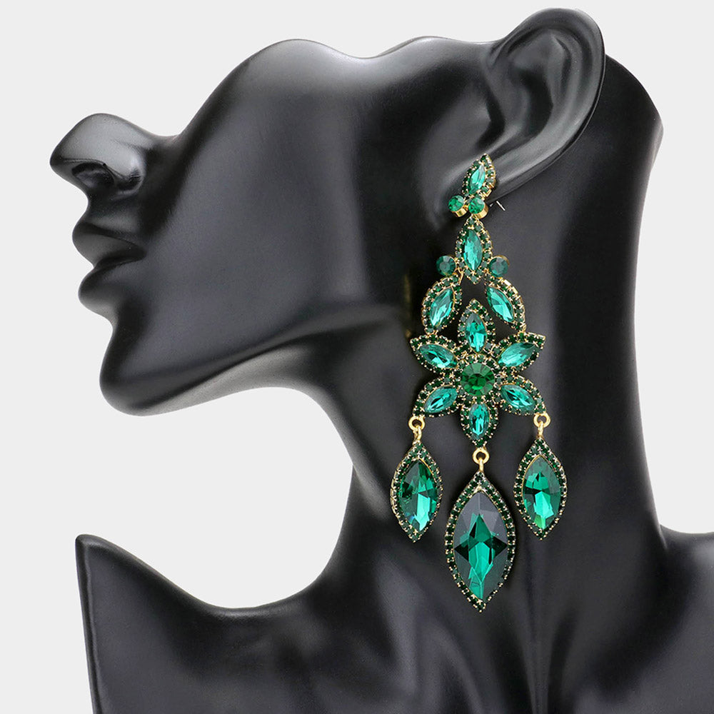 1 Oversized Marquise Triple Flower Chandelier Evening Earrings