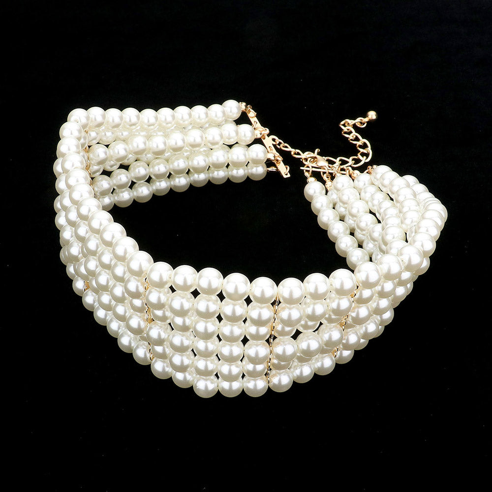 2 Cream Pearl Choker Statement Necklace