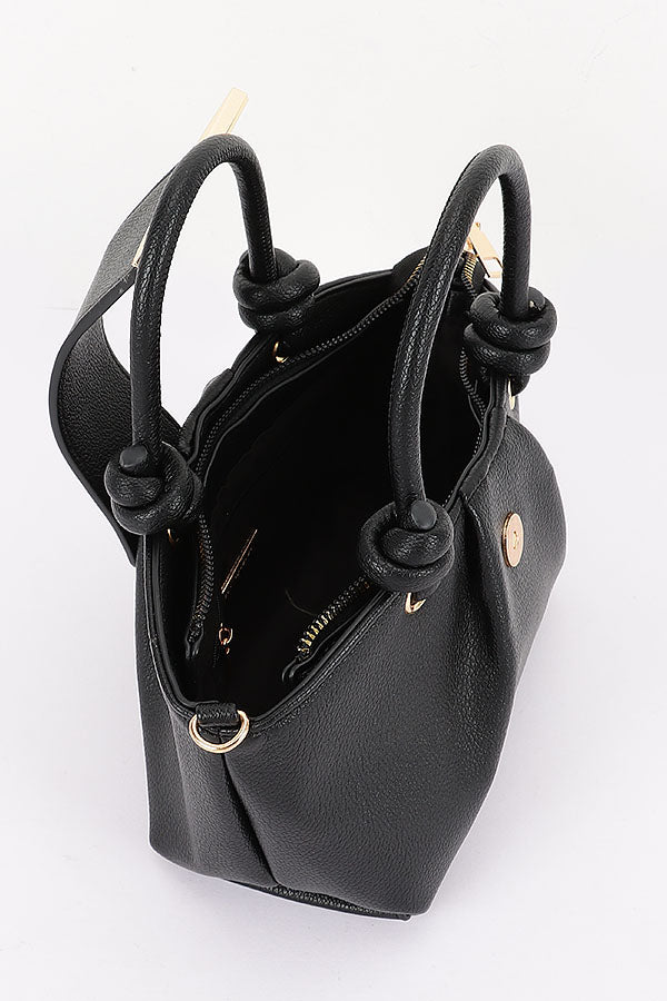 2 Vegan Grain Leather Knotted Handle Shoulder Bag