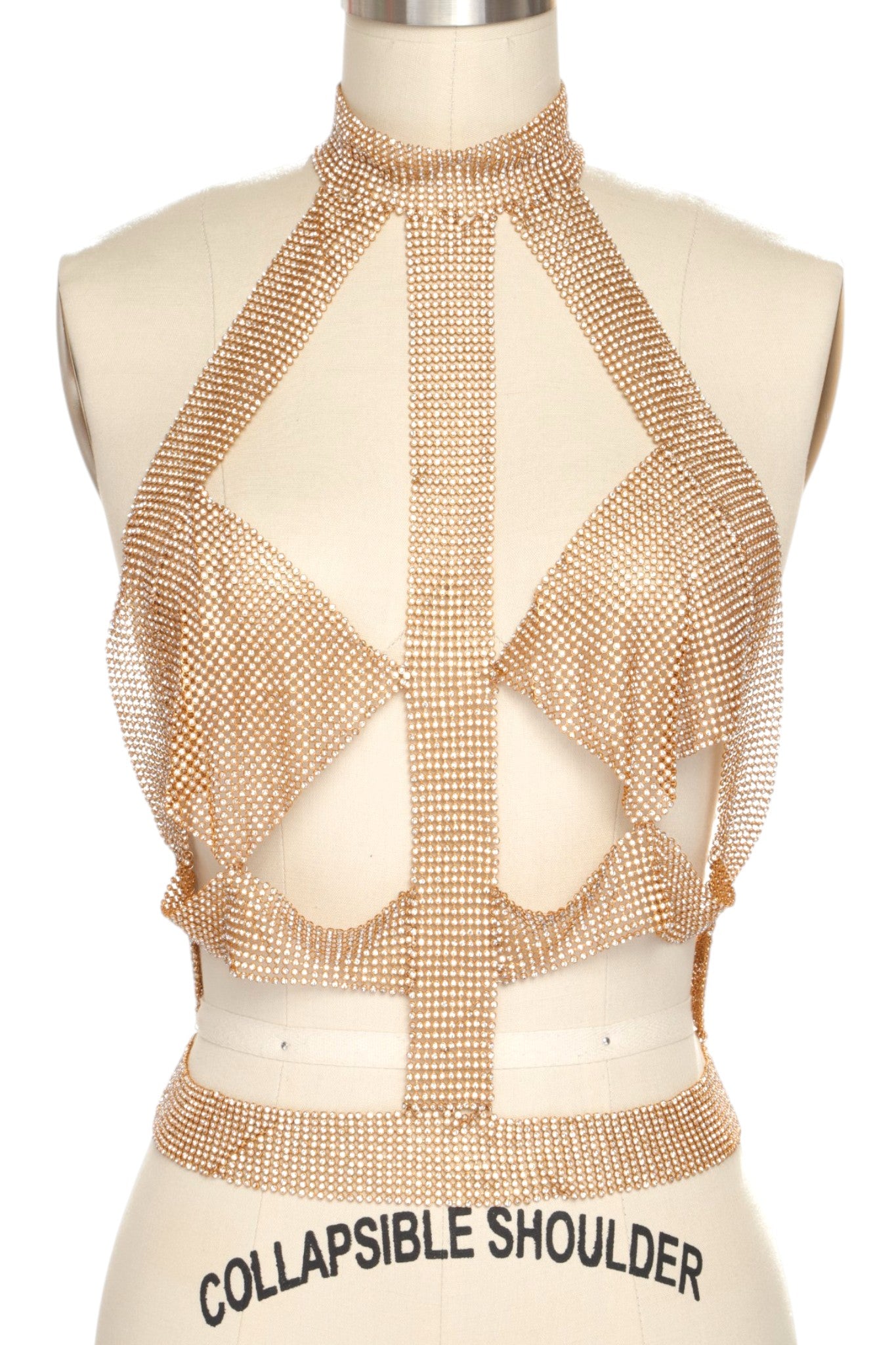 0 Gold or Silver Rhinestone Mesh Statement Body Chain