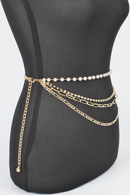 Aang Pearl Layered Chain Statement Belt