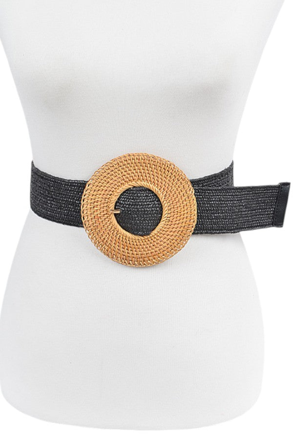 3 Bamboo Buckle Straw Stretch Statement Belt
