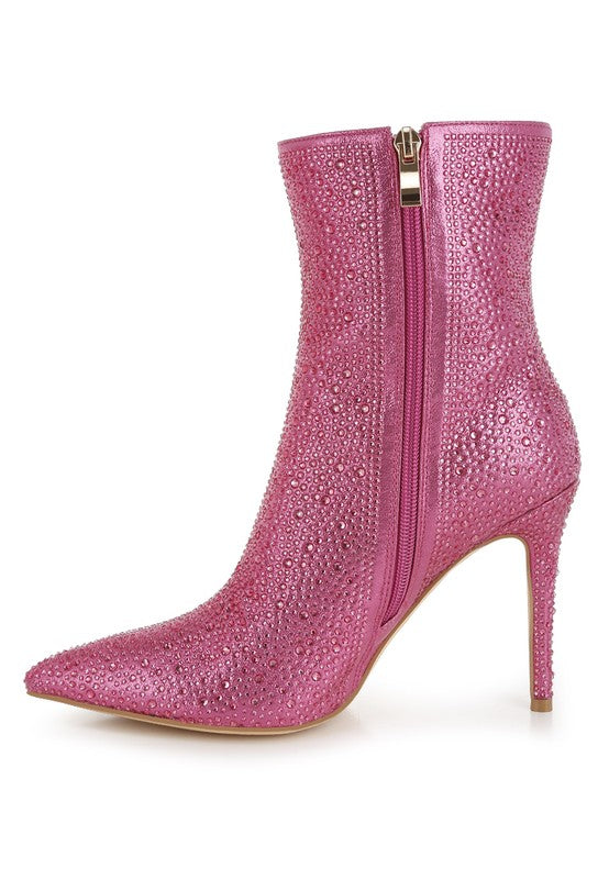 Rhinestones Embellished High Ankle Boots