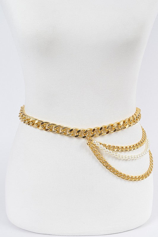 Pearl Accent Layer Chain Belt