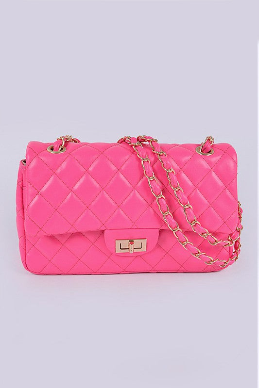 Quilted Turn Lock Convertible Shoulder Bag